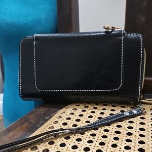 Elegant Black Leather Wristlet